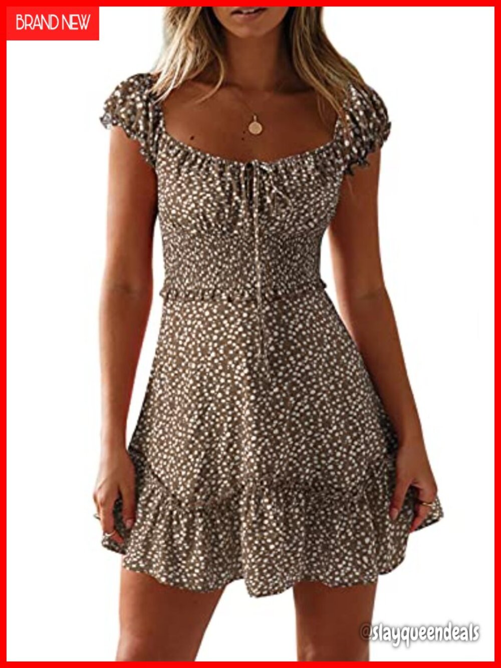 Womens Floral Mini Sundress Ruffle Sleeve Sweetheart Neck Fit & Flare